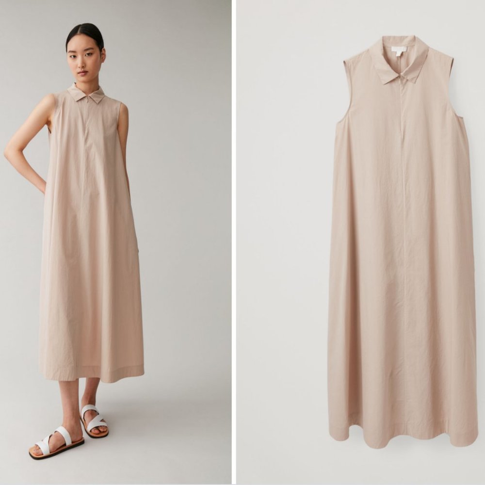 COS Cotton Tan Maxi Shirt Dress